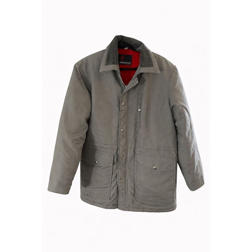 American JAC Gray Red Lined Jacket USA Mens Coat Workwear Vintage